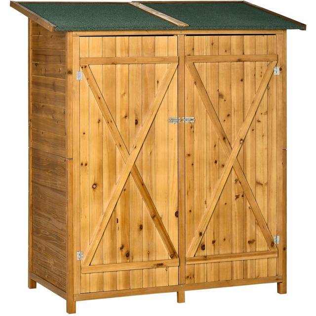 Outsunny Wooden Storage Shed (139 x 75 x 160cm) - Natural, Brown