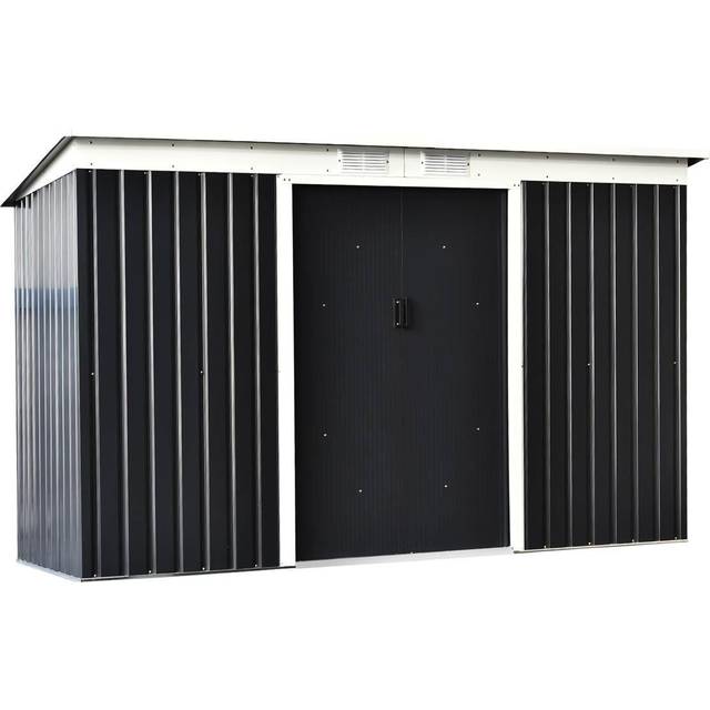 Outsunny 9 X 4Ft Outdoor Garden Storage Shed With 2 Door Galvanised Metal - Grey, Grey