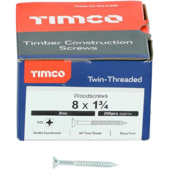 Timco - Twin Thread Zinc Countersunk Woodscrew 8 x 13/4 Qty 200