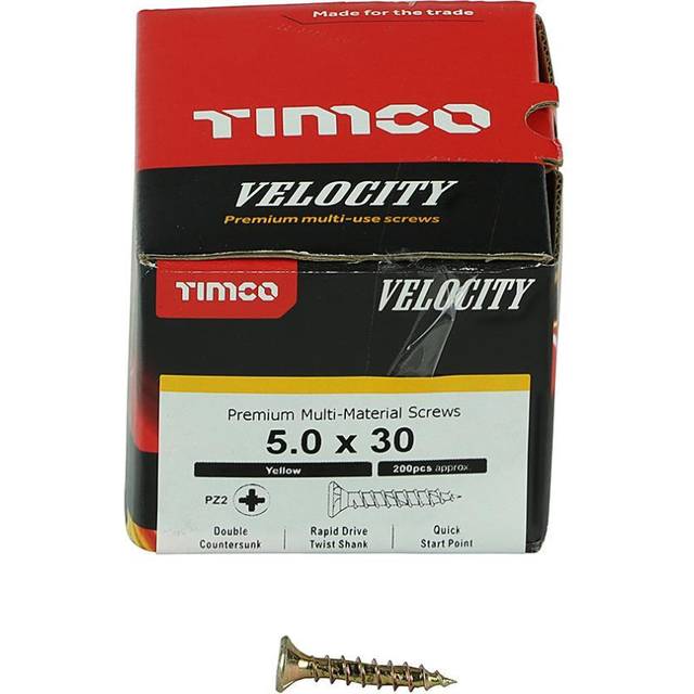 Velocity Premium Multi-Use Screws - pz - Double Countersunk - Yellow Various Sizes - 5.0 x 030 (box 200) - Timco