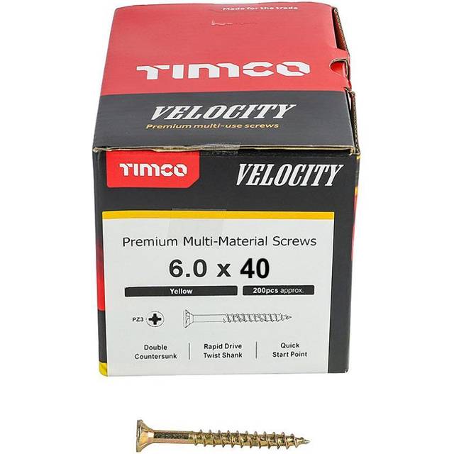Timco 60040VY 6.0 X 40 Countersunk Velocity Screws PZ3 Zinc Yellow Pla