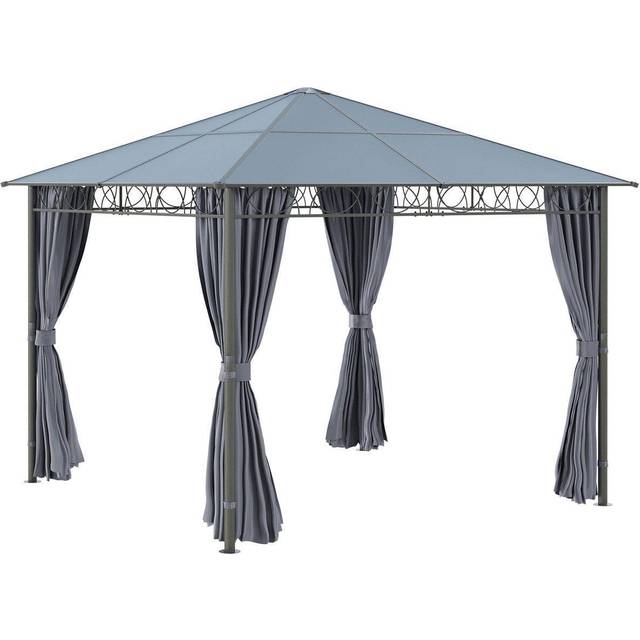 Outsunny Hardtop Gazebo with Curtains 3 x 3m - Grey | TJ Hughes