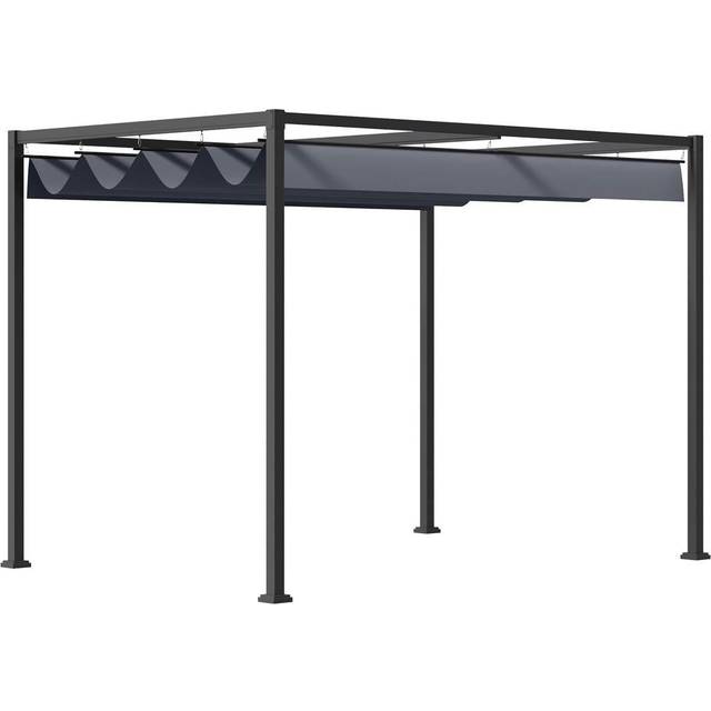 Outsunny 4 X 3m Metal Pergola Gazebo Patio Sun Shelter Sun Shade Retractable Can - Grey
