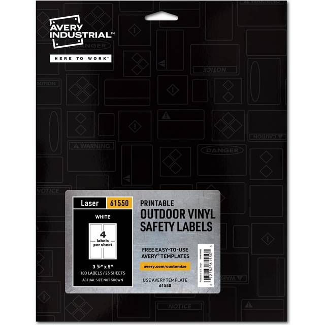 "Avery Industrial Outdoor Vinyl Sign Labels  7"""""""" x 10""""""""  Permanent  Laser Printable  Notice Sign Header  15 Blank Signs (61555)"