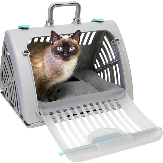 SportPet Designs Sport Pet Foldable Travel Cat Carrier with A Waterproof Bed - Front Door Plastic Collapsible Carrier  Gray (CM-10064-CS01)