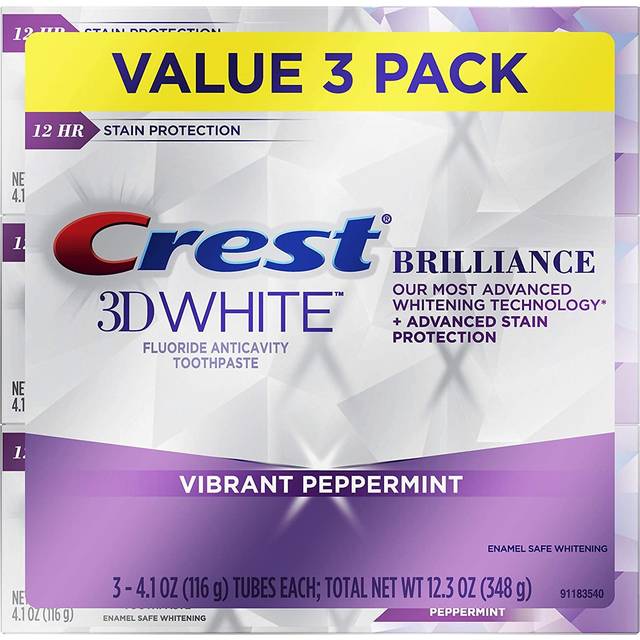 Crest Toothpaste 3D White Brilliance Vibrant Peppermint, 4,1 oz (förpackning med 3)