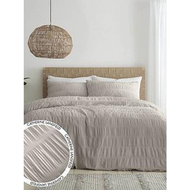 Seersucker Duvet Cover Set with Pillowcases - Natural (Super King Duvet Cover + 2 Standard Pillowcases)