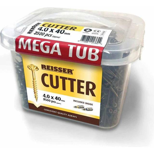 Reisser 4.0 x 40mm cutter csk pozi yellow woodscrews (mega bulk tub of 3,500)...