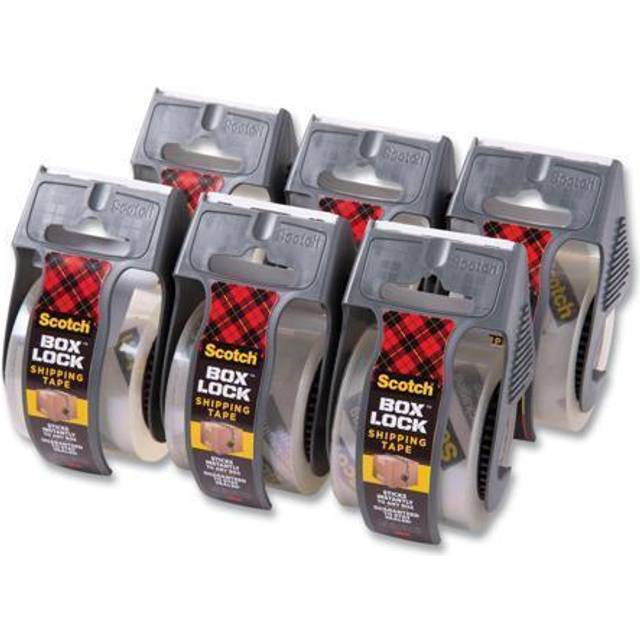 Scotch Box Lock Packaging Tape 48mm x 20.3m Pack of 6 Rolls with Dispensers, Clear