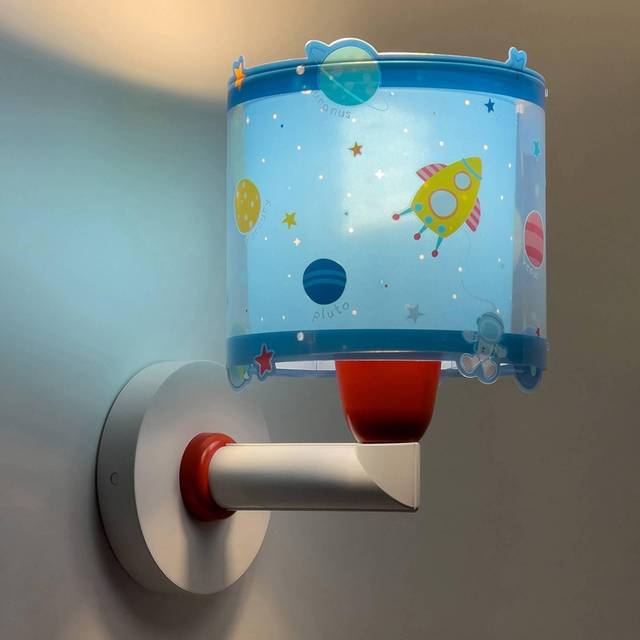 Dalber barnvägglampa, barnlampa vägglampa moln planeter solsystem 41349, barnrum lampa lampskärm, blå