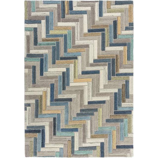 Russo Wool Geometric Modern Rug - Blue