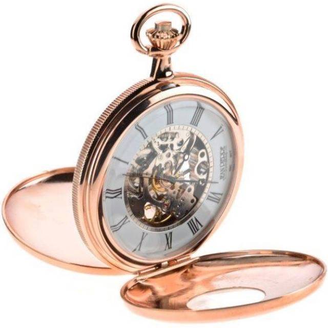 Jean Pierre Rose Gold Plated 17 Jewelled Mechanical Half Hunter Pocket Watch with Chain G255RPM