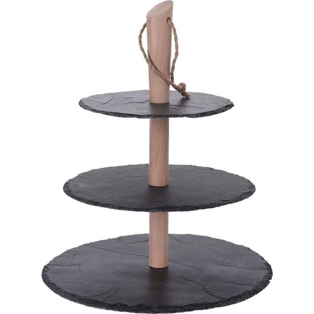 3 Layer Natural Slate Stand Tier Round Serving Display Platter Cakes