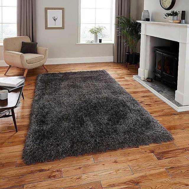 Montana Navy Blue Luxury Shaggy Rug - Grey