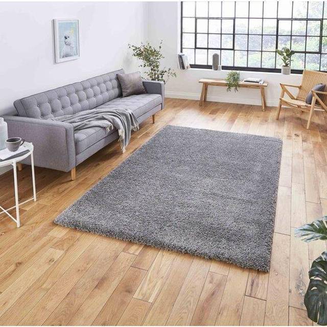 Think Rugs Sierra Pebble Grey Rectangle 120 x 170cm Polypropylene Plain Shaggy 9000, Grey