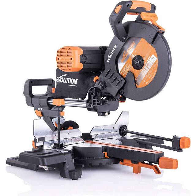 Evolution Power Tools - Evolution R255SMS-DB+ gpw 255mm Double Bevel Sliding Compound Mitre Saw With 40T Wood And 28T Multi-Material tct Blades (230V)