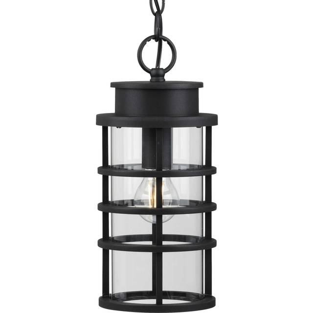 Progress Lighting Port Royal Collection 1Light Clear Glass Farmhouse Outdoor Hanging Lantern Light Textured Black
