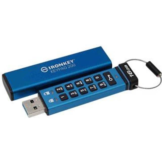 Kingston IronKey Keypad 200 Type -A hårdvarukrypterad USB-flashenhet FIPS 140-3 nivå 3 (väntande) med XTS-AES 256-bitars hårdvarukryptering - IKKP200/16GB