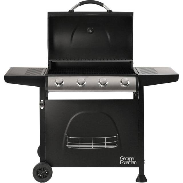 George Foreman Gas BBQ Black 4 Burner Wheels Auto Ignition GFGBBQ4B