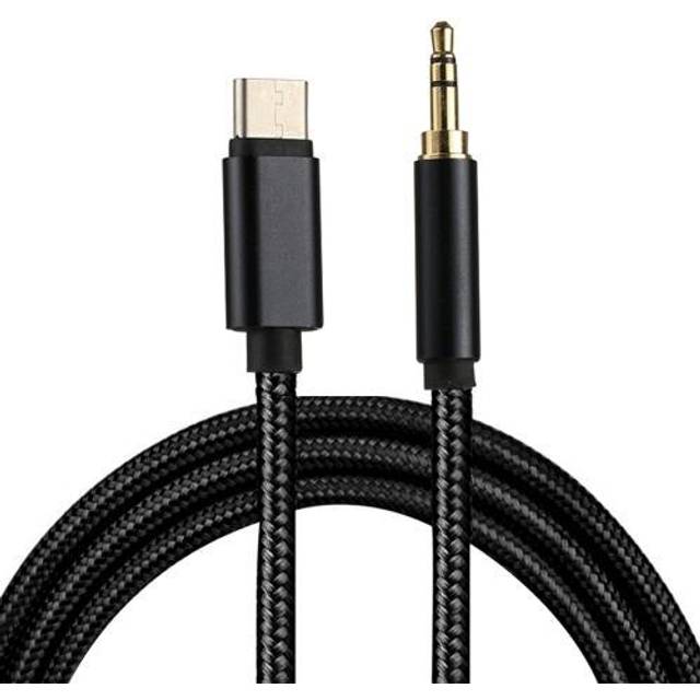 SiGN USB-C till AUX 3.5mm Audio/Ljudkabel, 1m - Svart/Nylon