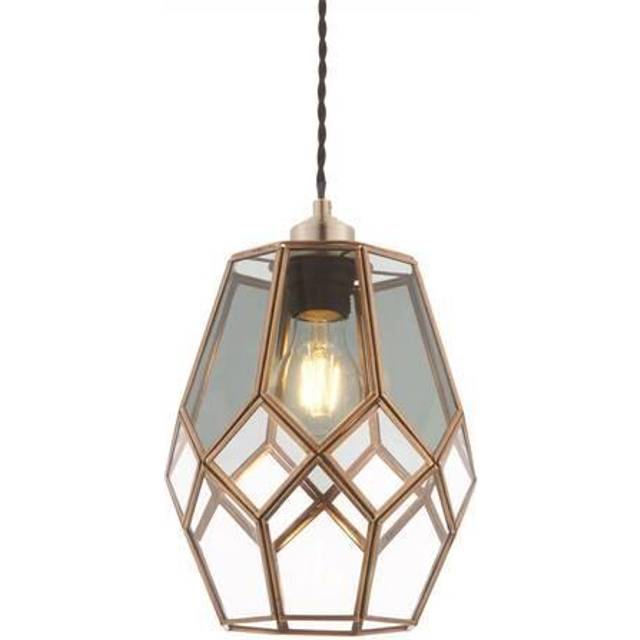 Endon 73296 Ripley Non Electric Pendant Antique Brass Clear Smoked Gla