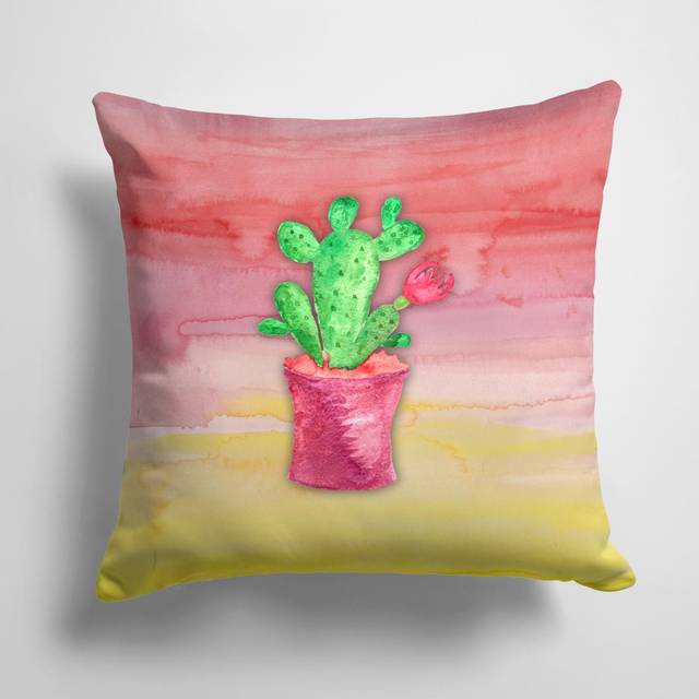 Caroline's Treasures BB7361PW1414 Flowering Cactus Watercolor Outdoor Canvas Pillow  Multicolor