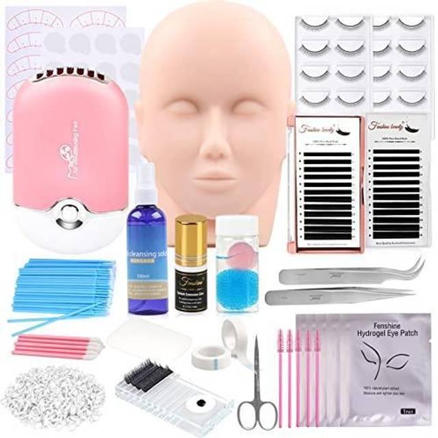 Eyelash Extension Kits  17Pcs Professional Eyelash Grafting Training Tools Lashes Extension Practice Exercise Set with Mannequin Head Makeup Bag Glue