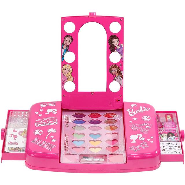 Townley Girl Barbie Beauty Vanity Set with Light-Up Mirror  Includes Lip Gloss  Eye Shadow  Brushes  Nail Polish  Accessories  and More! Ages 3+  Perf