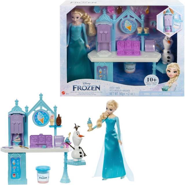 Toys, Dessert Playset with Elsa Doll, Olaf Figure, 2 Colors Dough and 10+ Play Pieces, Inspired by Disney Frozen Movies, HMJ48
