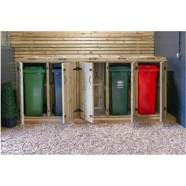 Chatburn Quintet Wheelie Bin Store - Timber - L80.4 x W319.5 x H120 cm - Fits 2 x 180L or 2 x 240L & 3 x 140L Wheelie Bins