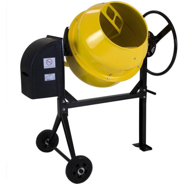 Charles Bentley 140L 230V 550W Portable Cement Concrete Mixer With Wheels, Yellow