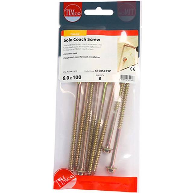 Timco Solo Advanced Hex Head Gold Coach Woodscrews - 6.0 x 100 (8 Pack)