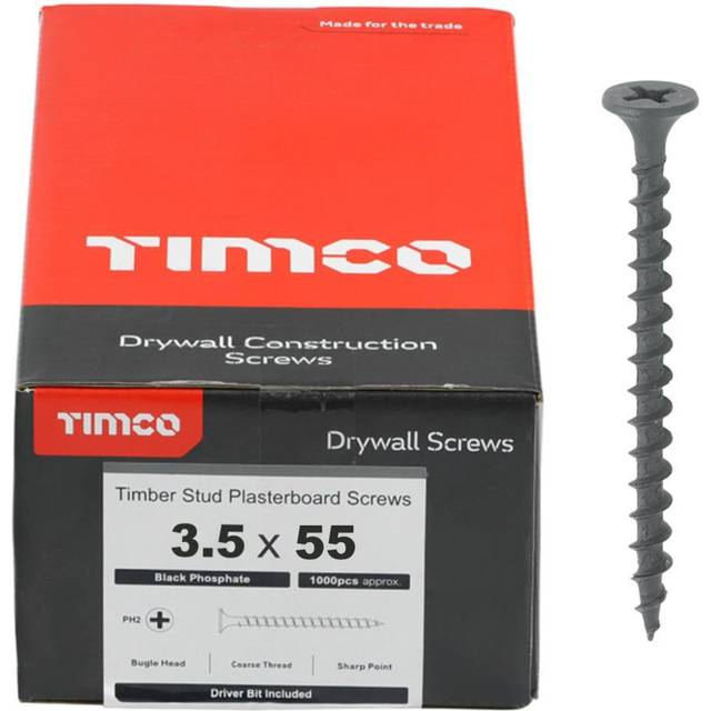 TIMCO Drywall Screws PH Bugle Coarse Thread Grey - 00055DRYC - Pack o- you get 3