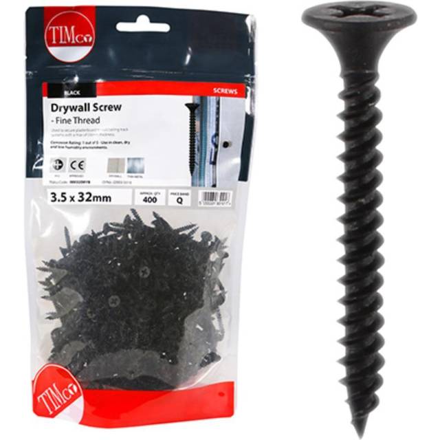 Drywall Screws Fine Thread Black Phosphate 3.5mm 32mm Pack of 400