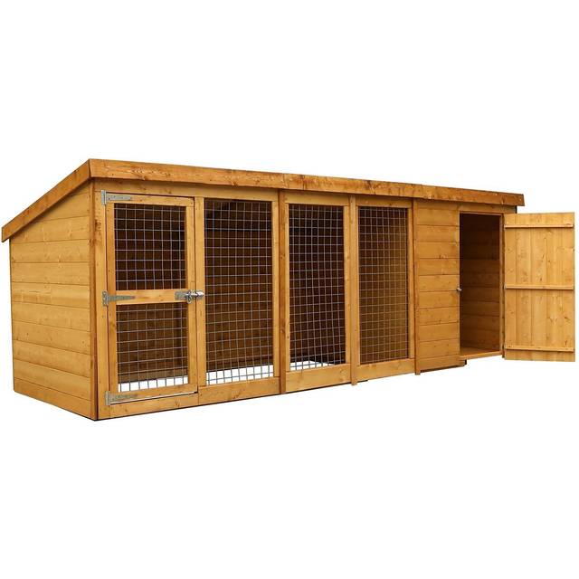 Mercia Berkshire Dog Kennel & Run - 12' x 4', Brown
