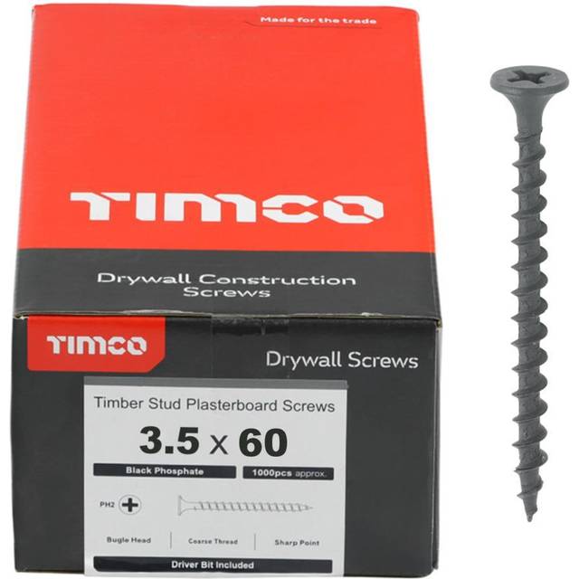 Box of 500 3.5 x 60 drywall timber stud plasterboard screws - ph - bugle