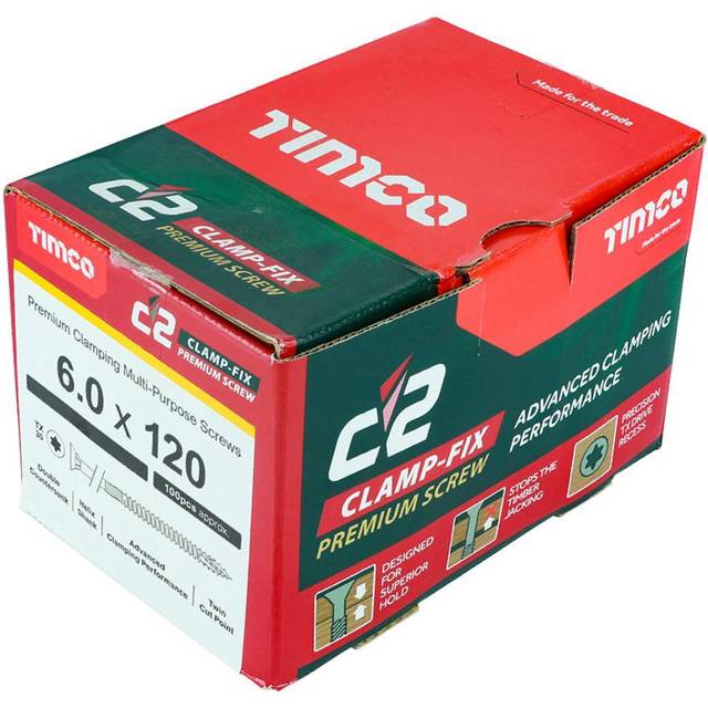 TIMco TX30 C2 Clamp-Fix Multi-Purpose Screws 6.0 x 120mm CSK (Box of 100) Yellow