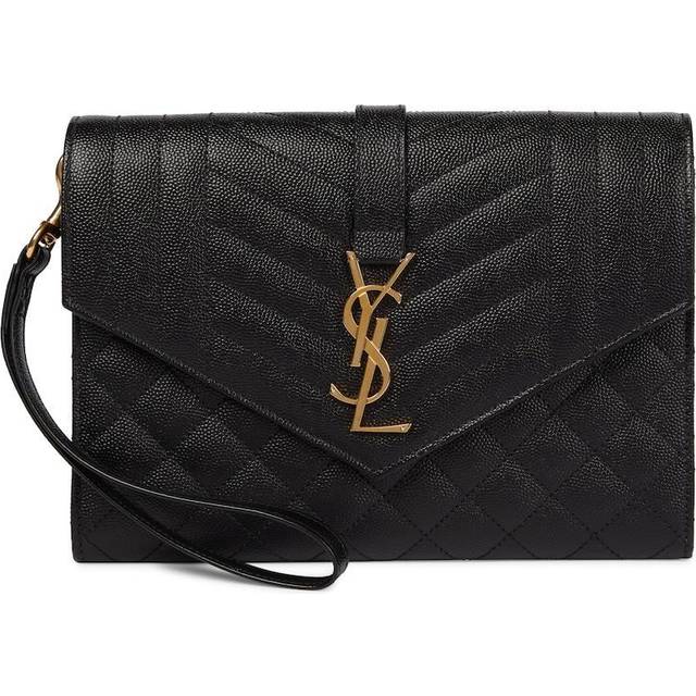Saint Laurent Envelope matelasse leather clutch - black (One Size)