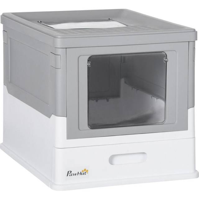 PawHut Hooded Portable Cat Litter Box w/ Scoop and Tray - Grey, Grey