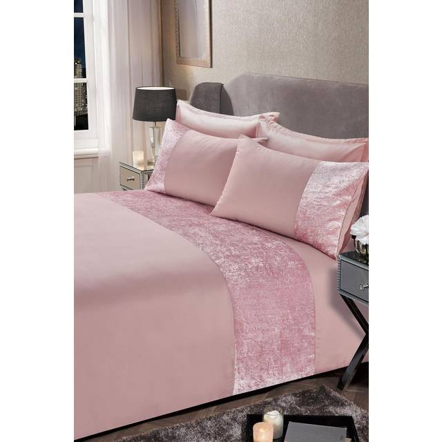 Sienna Crushed Velvet Band Duvet Set, Blush Pink - Double