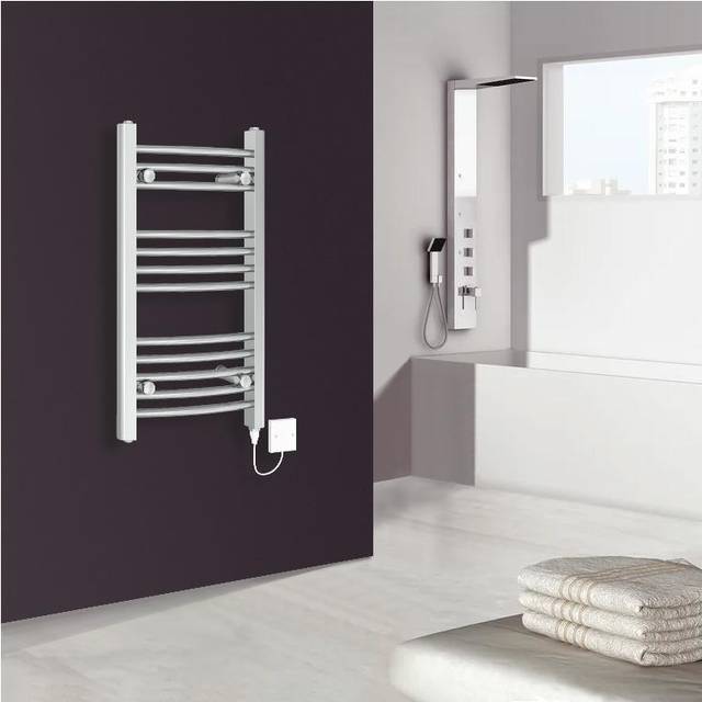 (700x400mm - Curved bars, Chrome) WarmeHaus Electric Heated Warming Towel Rail Bathroom Radiator