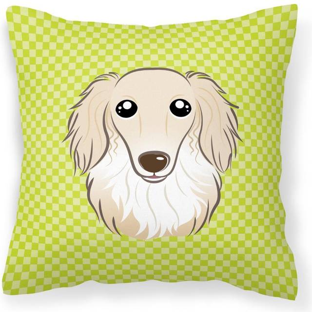 Caroline's Treasures Checkerboard Lime Green Longhair Creme Dachshund Pillow  18 x 18  Multicolor
