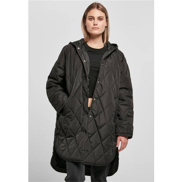 Urban Classics Damer överdimensionerad diamantquiltad kappa med huva, varmvit 3XL, warmgrey, 3XL