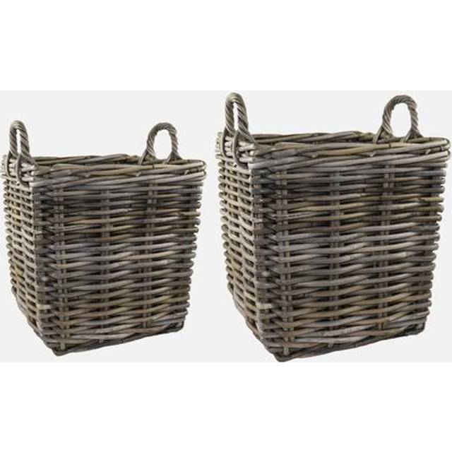 Set of 2 Square Wicker Log Baskets - Natural