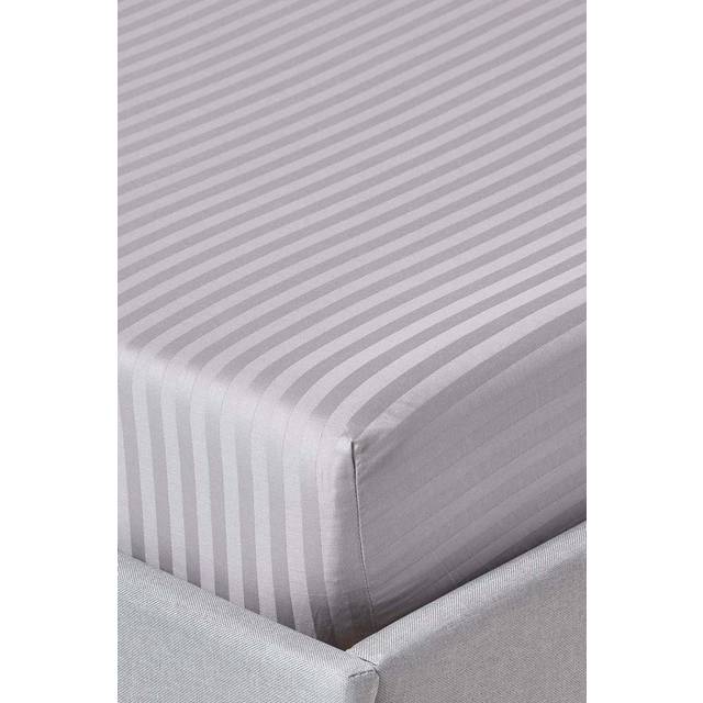 Homescapes 100% Egyptian Cotton 330 TC King Fitted Sheet, 30 cm Deep, Luxury Satin Stripe, Grey, Elasticated, Machine Washable
