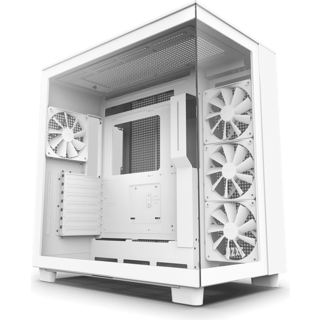 NZXT H9 Flow Dual-Chamber ATX Mid-Tower PC Gaming Case CM-H91FW-01 - Perforerad toppanel med högt luftflöde Front- och sidopaneler i härdat glas 360 mm radiatorstöd Kabelhantering Vit