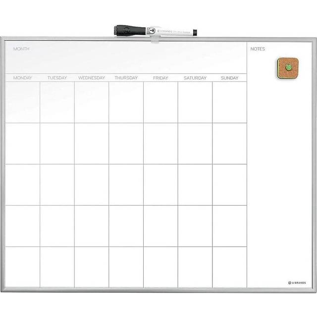 U Brands Magnetic Dry Erase Board  Undated One Month  20 x 16  White Surface  Silver Aluminum Frame
