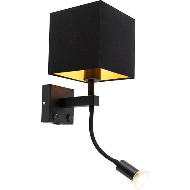 Modern Wall Light with usb Socket and Square Black Hood - Zeno
