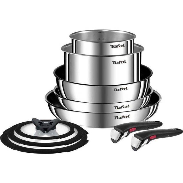 Tefal Ingenio Emotion 10 Piece Set: 22/26Cm Frying Pans, 16/20Cm Saucepans, 24Cm Sautepan, 16/20Cm Hermetic Lids, 24 Cm Glass Lid + 2 Removable Handles, L897Sa74 - One Colour