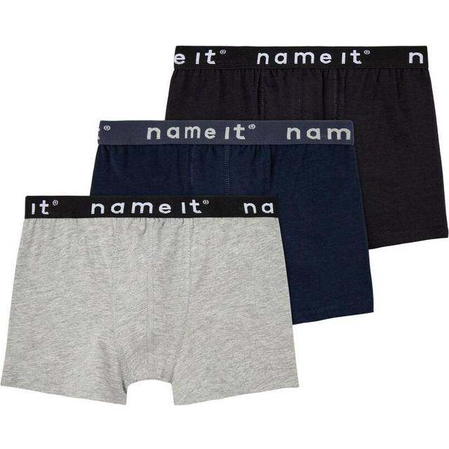Name IT Boy Boxershorts Basic 3-pack, Svart/förpackning: w/grå mel. + mörk sax., 146